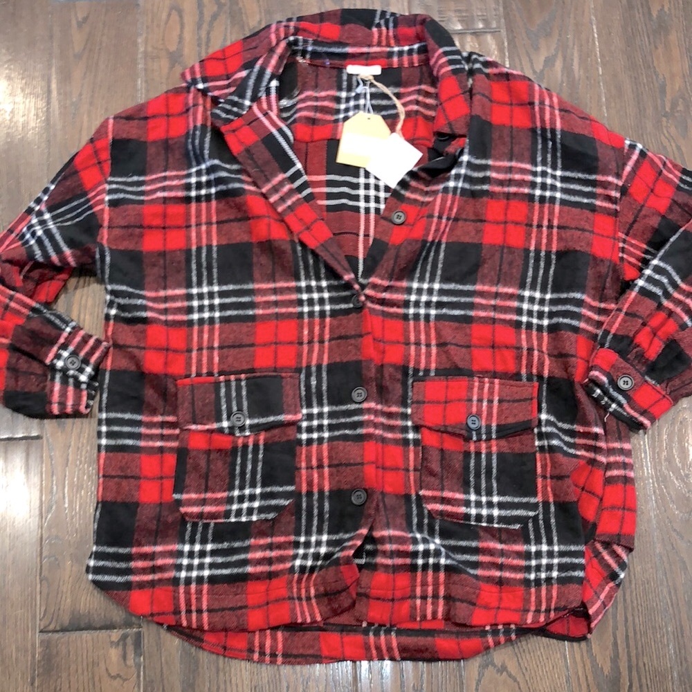 Kori America red plaid shacket new with tags size 1XL